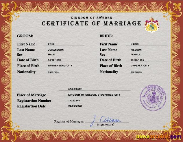 Sweden marriage certificate